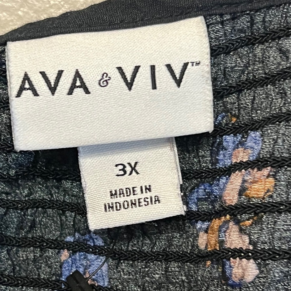 Ava & Viv Womens 3X Black Floral Smocked Back Babydoll Long Sleeve Blouse Top - Picture 3 of 7